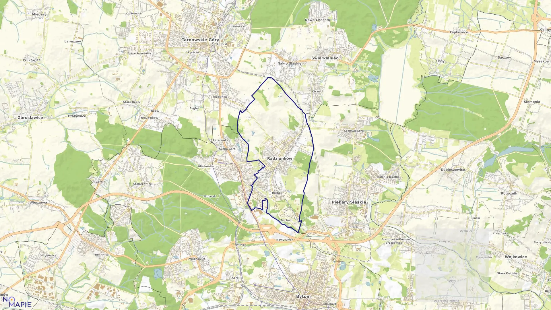 Mapa obrębu Radzionków w mieście Radzionków